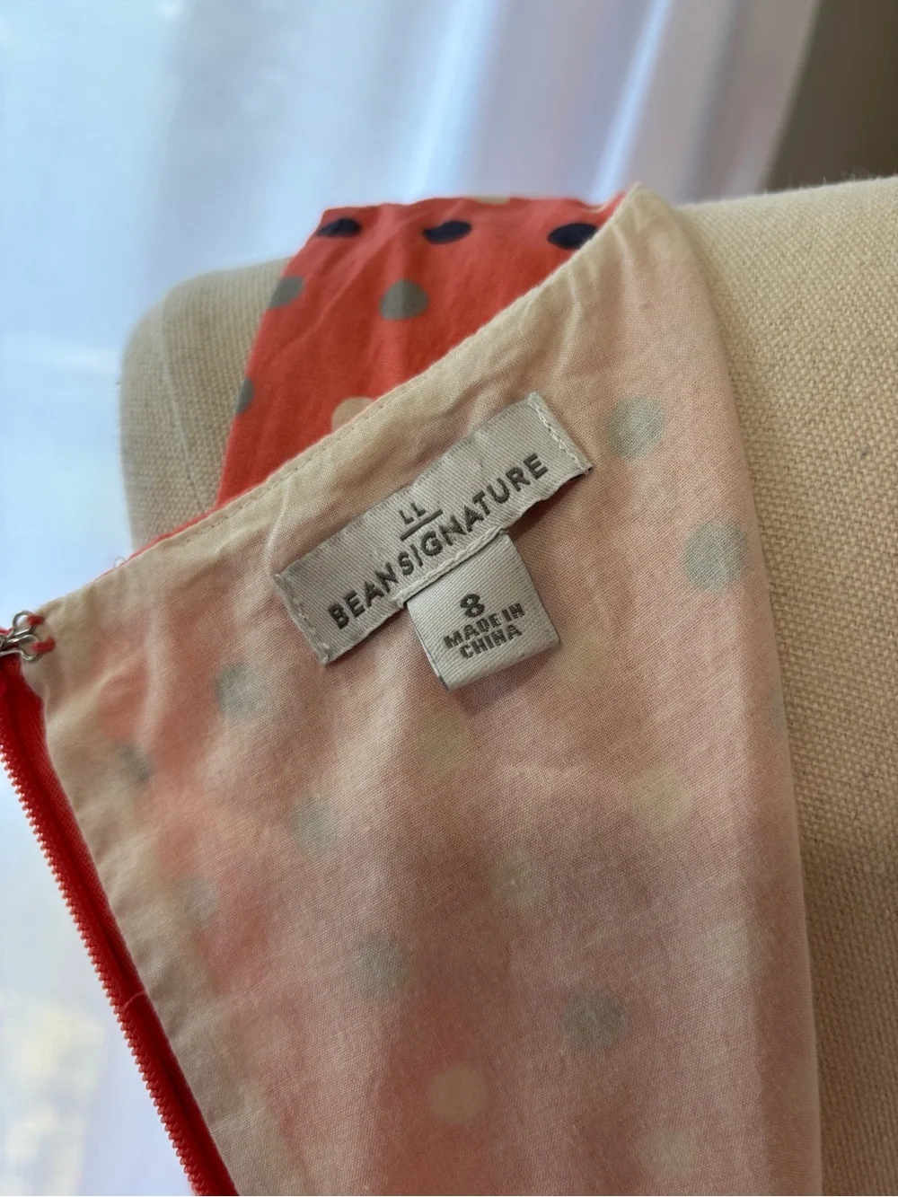 L.L. Bean Coral Polka Dot Sleeveless Retro Style Fit-and-Flare Dress - Picture 9 of 13